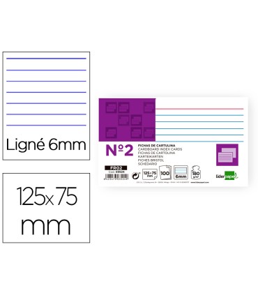 Ficha liderpapel rayada nº2 75x125 mm 180g m2 paquete de 100 unidades